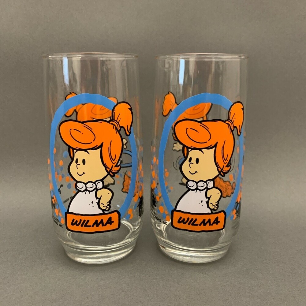 Libbey The Flintstone Kids Hanna Barbera Glasses Pizza Hut Wilma Lot‎ of 2